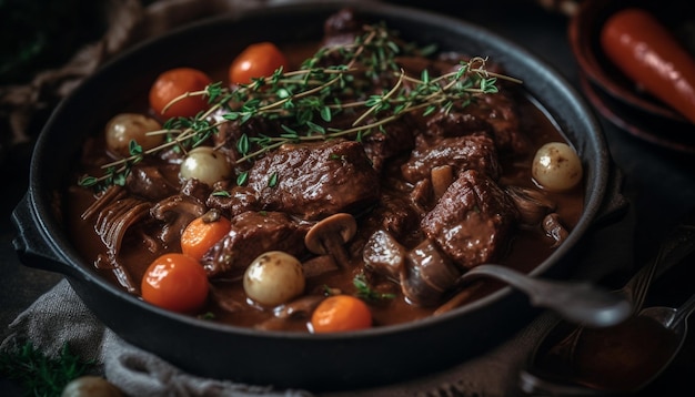 Foto gratuita estofado de ternera estofado con verduras frescas y hierbas generado por ia