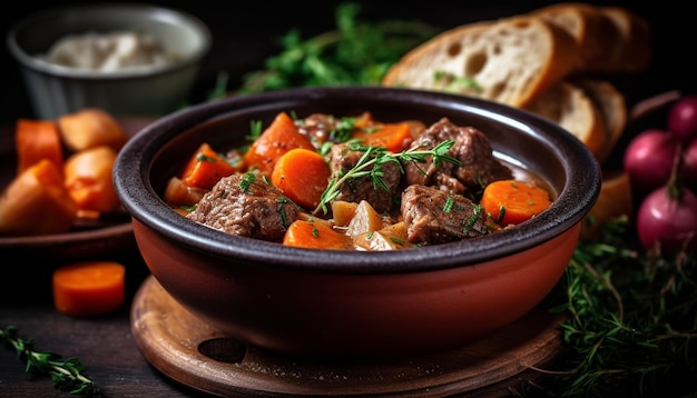 Foto gratuita estofado de ternera estofado con verduras frescas y hierbas generado por ia