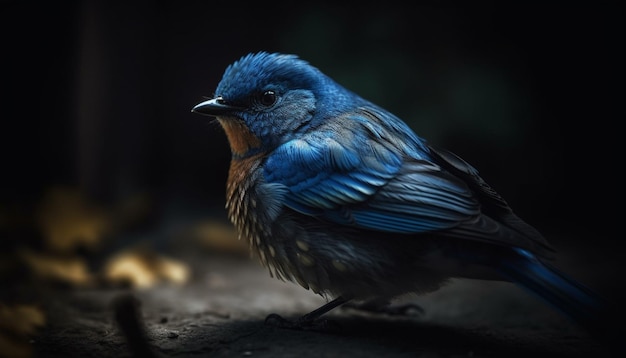 Estornino posado en una rama mirando el bosque generado por IA