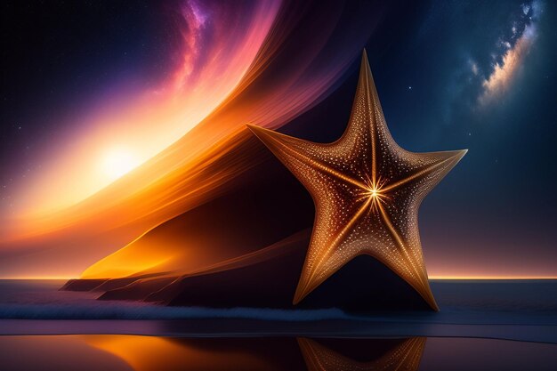 Una estrella en el agua con un fondo morado.