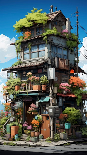 Foto gratuita estructura de la casa al estilo del anime