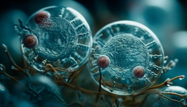 Foto gratuito estructura molecular de la célula cancerosa bajo aumento generado por ia