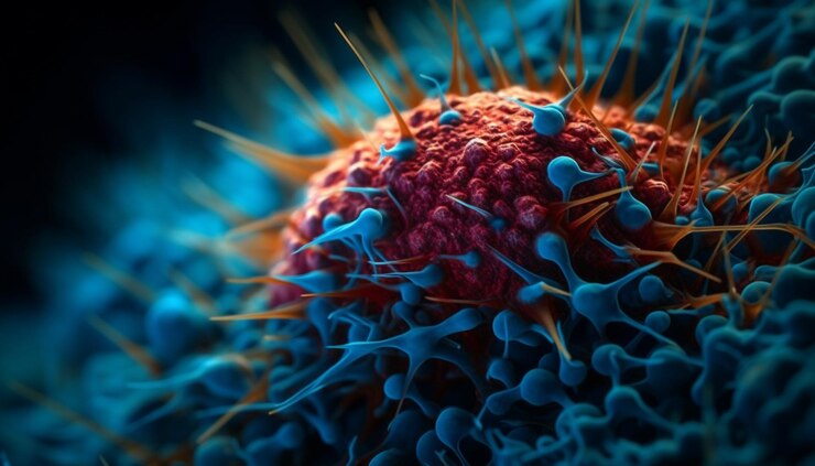 Foto gratuito estructura molecular de células cancerosas bajo aumento generado por ia