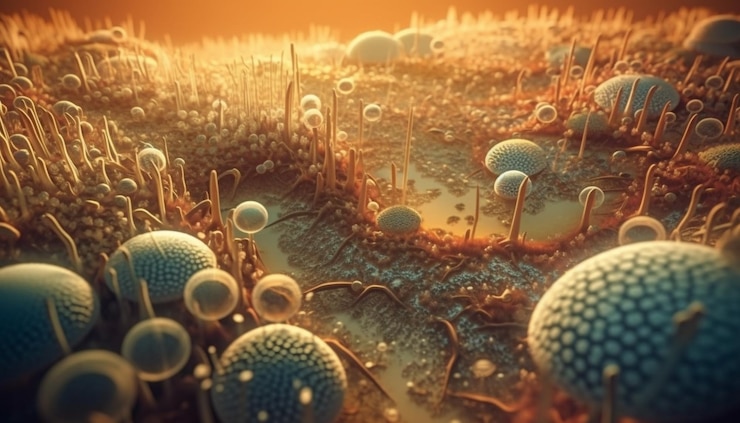 Foto gratuito estructura molecular de células cancerosas magnificada generada por ia