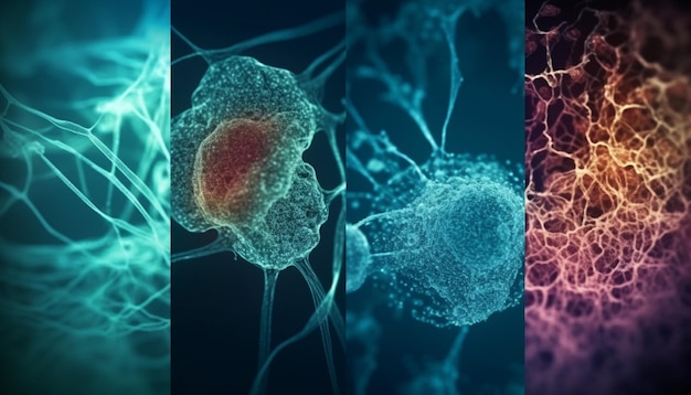 Foto gratuita las estructuras moleculares en las células cancerosas señalan la enfermedad generada por la ia