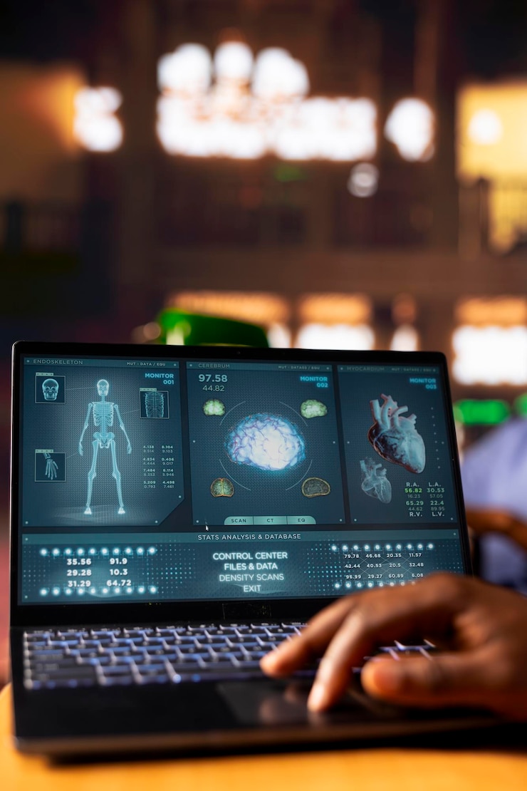Foto gratuito estudiante afroamericano de la escuela de medicina estudia farmacología notas en una biblioteca
