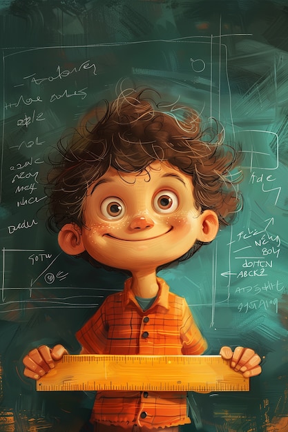 Estudiante de dibujos animados en una clase de matemáticas