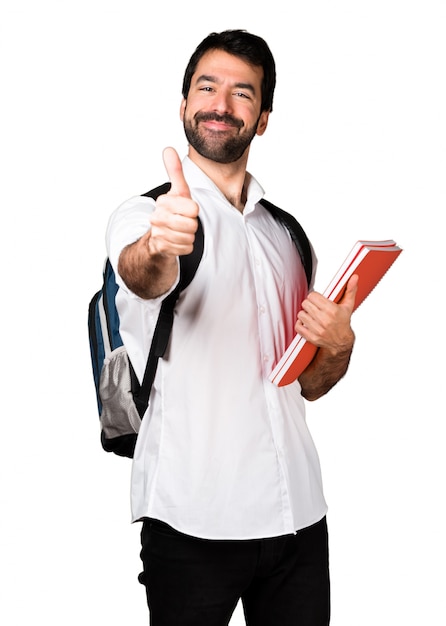 Estudiante hombre con el pulgar hacia arriba