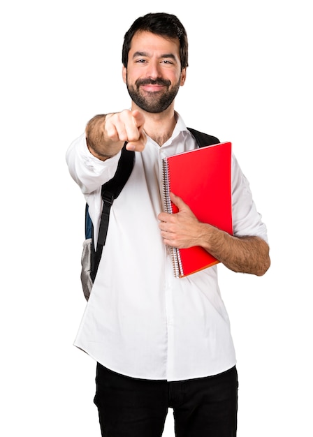 Estudiante, hombre, señalar, frente