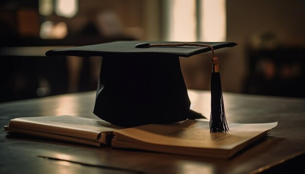 Estudiante de secundaria celebra logro de diploma en interiores generado por IA