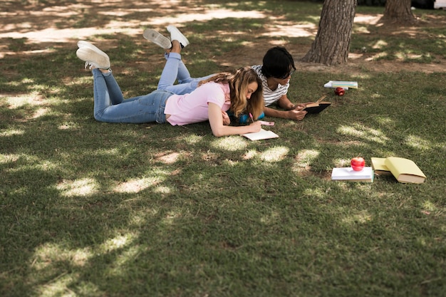 Estudiantes adolescentes multiétnicos haciendo tarea