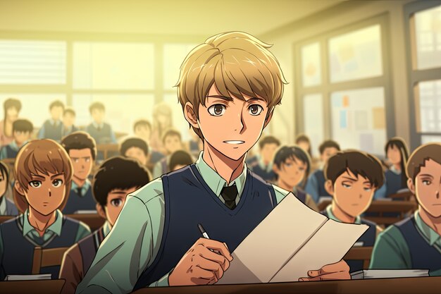 Estudiantes de estilo anime que asisten a la escuela