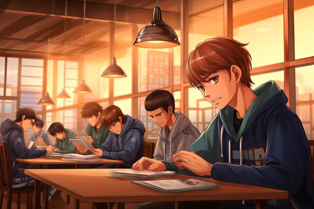 Estudiantes de estilo anime que asisten a la escuela