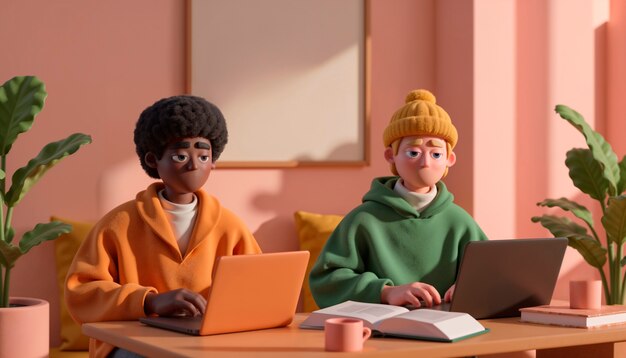Estudiantes estudiando juntos con portátiles y libros