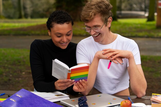 Estudiantes homosexuales de tiro medio al aire libre