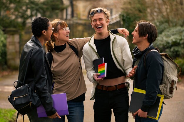 Estudiantes homosexuales de tiro medio al aire libre