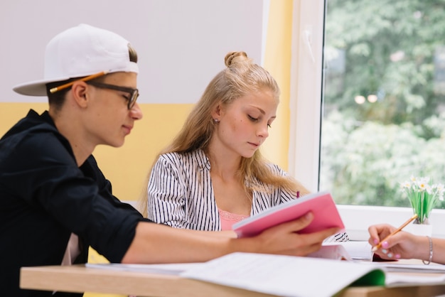 Estudiantes, trabajando, deberes