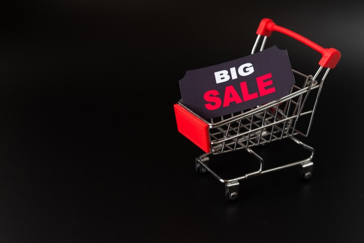 Foto gratuito etiqueta de gran venta en carrito de compras