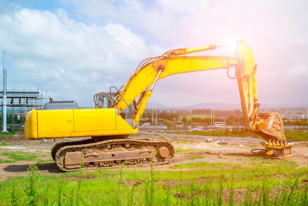 Excavadoras símbolo construcción de carreteras herramientas de trabajo señales de tráfico ladrillo