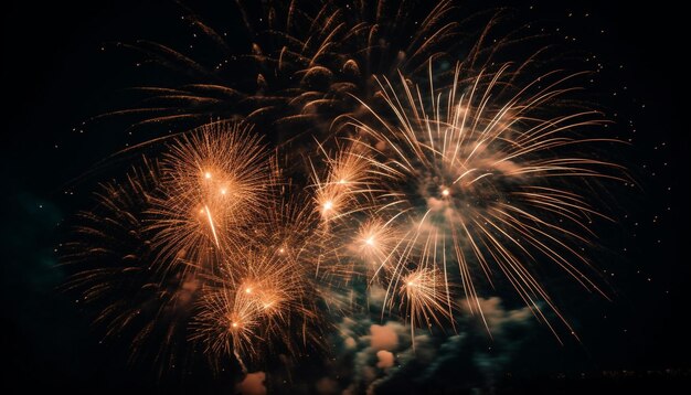 Exhibición explosiva de fuegos artificiales que enciende una vibrante noche de celebración generada por IA