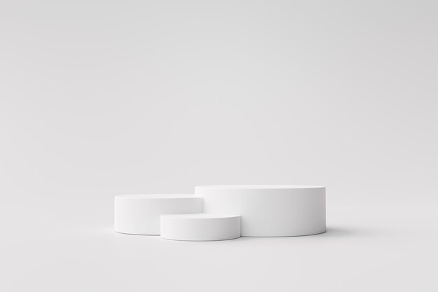 Exhibición de producto de pedestal de podio blanco sobre fondo blanco renderizado 3d
