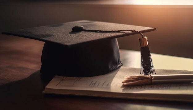 Foto gratuita Éxito obtenido gorra de diploma y certificado generado por ia