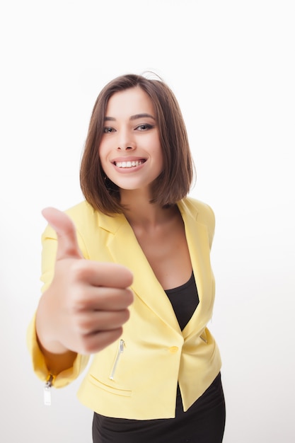 Foto gratuita exitosa mujer de negocios en blanco