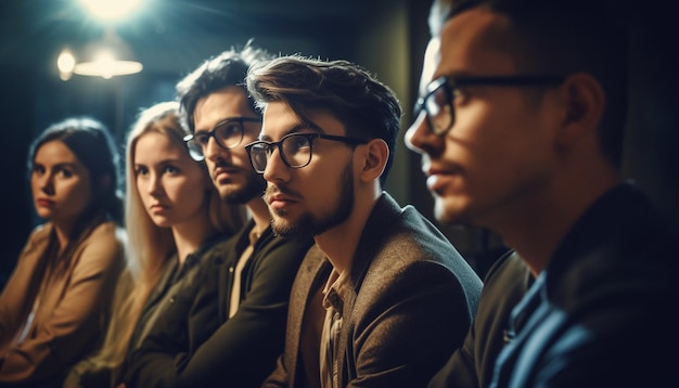 Exitoso equipo de negocios multiétnico de pie y sonriendo generado por AI