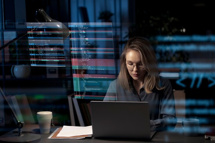 Foto gratuito experiencia en programación con una persona que trabaja con códigos en la computadora