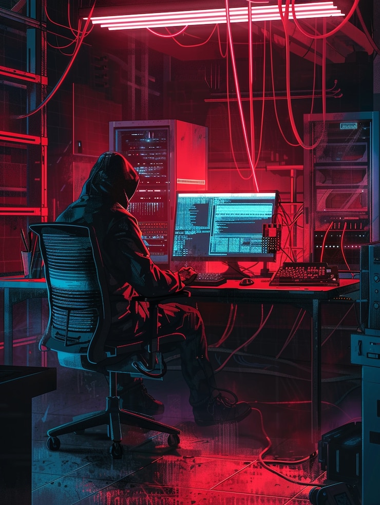 Foto gratuito experto en ciberseguridad que trabaja con tecnología en luces de neón