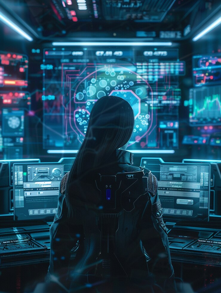 Foto gratuito expertos en ciberseguridad trabajando con dispositivos tecnológicos y luces de neón