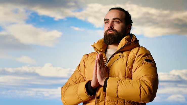 Foto gratuito explorador tranquilo y pacífico haciendo una sesión de meditación para aliviar el estrés en la naturaleza