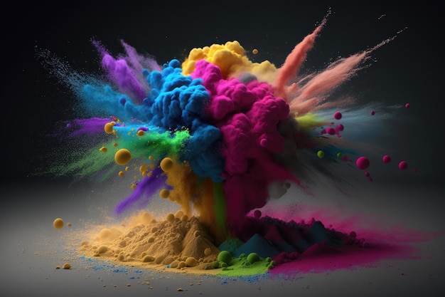 Explosión de polvo colorido Happy holi festival of colors concepto de arte