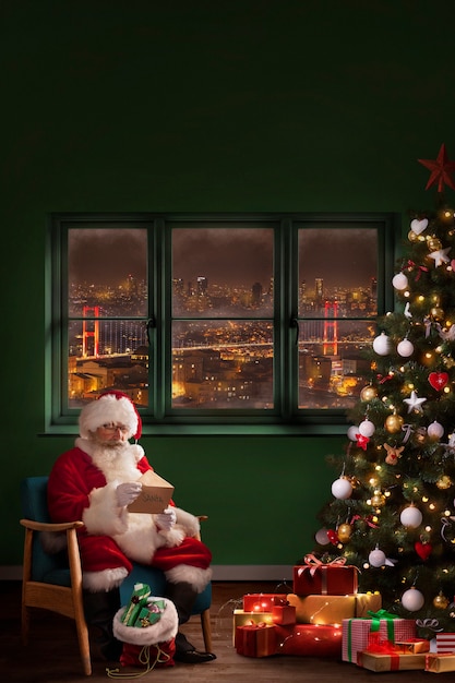 Foto gratuita exterior cubierto de nieve desde una ventana en navidad