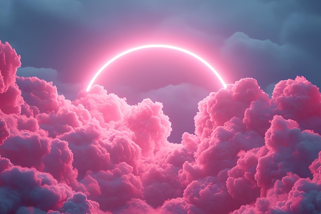 Foto gratuita extraño círculo de luz rosa detrás de las nubes en el cielo generado por la ia