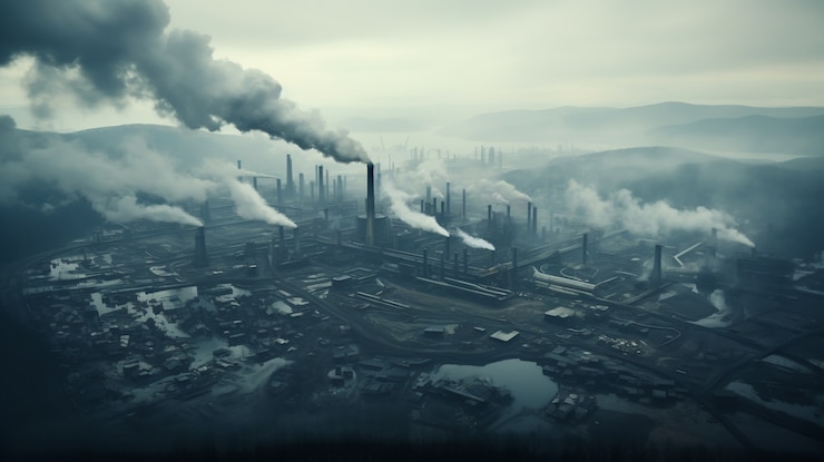 Foto gratuito fábrica que produce contaminación por co2