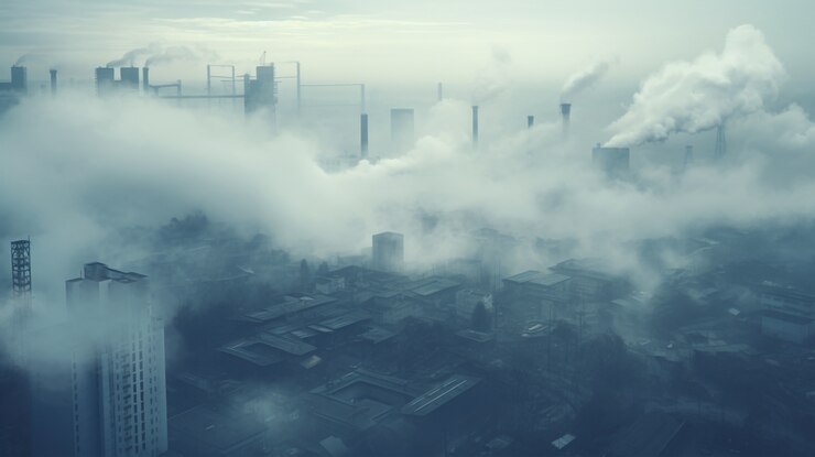 Foto gratuito fábrica que produce contaminación por co2