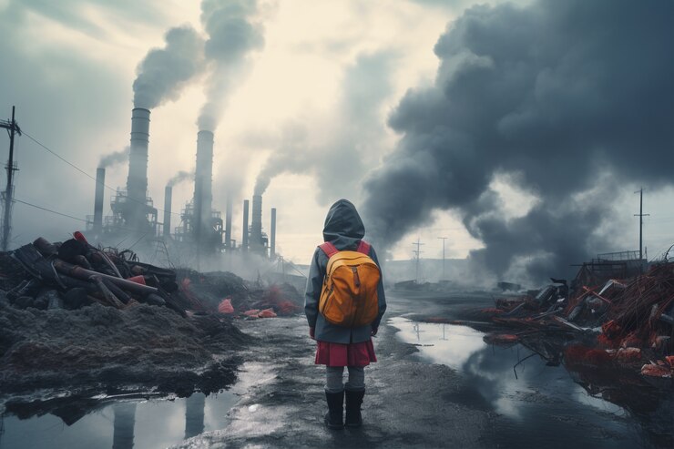 Foto gratuito fábrica que produce contaminación por co2