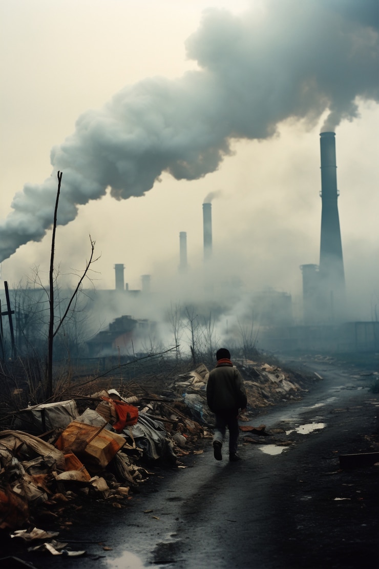 Foto gratuito fábrica que produce contaminación por co2