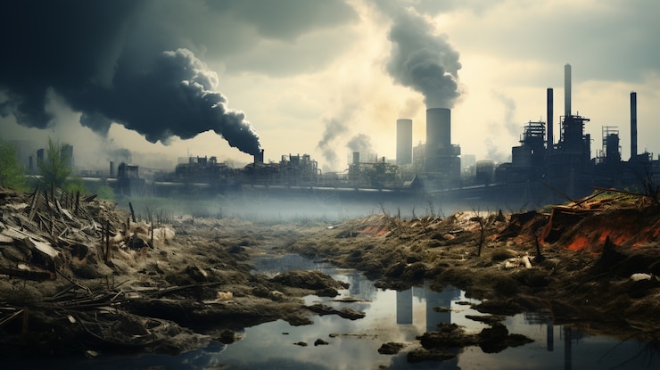 Foto gratuito fábrica que produce contaminación por co2