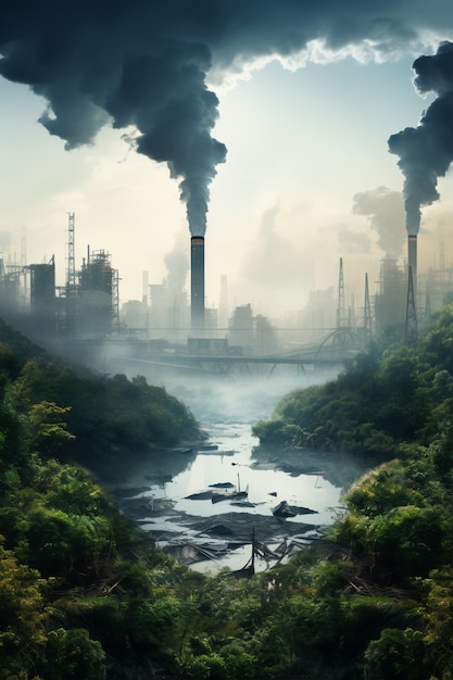 Foto gratuita fábrica que produce contaminación por co2