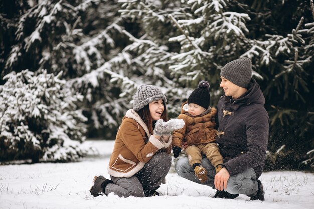 Familia en un bosque de invierno