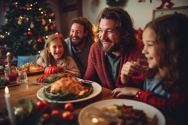 Foto gratuita familia en la cena de navidad juntos felices sonriendo disfrutando de la comida