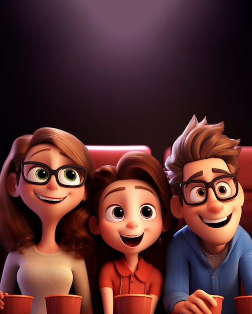 Familia en el cine viendo una película