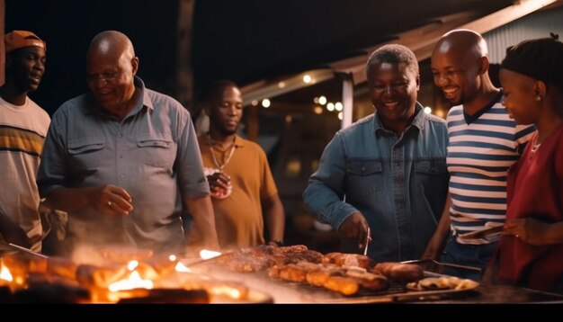 La familia disfruta asar carne al aire libre y se une gracias a la IA