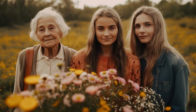 Familia disfrutando de la belleza de la naturaleza abrazando el amor juntos generado por IA