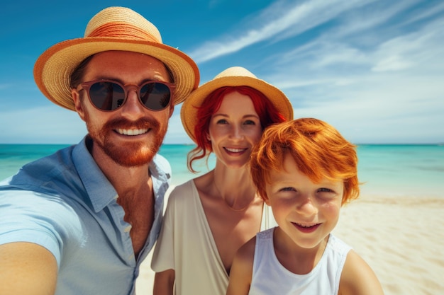 Foto gratuita familia con expresión feliz vacaciones de verano y concepto de playa ai generado