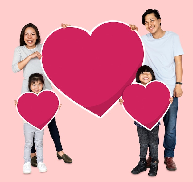 Familia feliz, tenencia, iconos del corazón