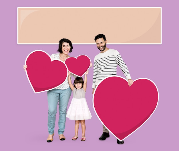 Familia feliz, tenencia, iconos del corazón