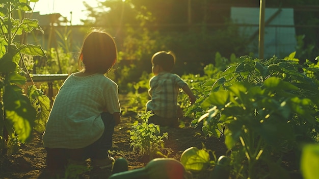 Foto gratuita familia en el jardín plantando vegetación juntos